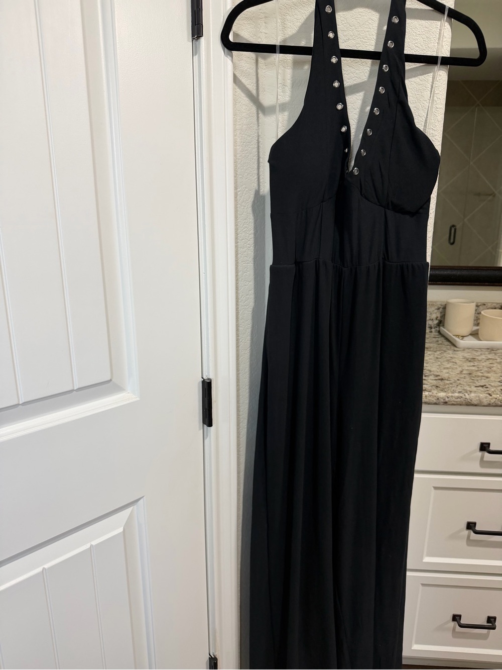 Derek Heart Black Halter Maxi Dress with Stud Accents
